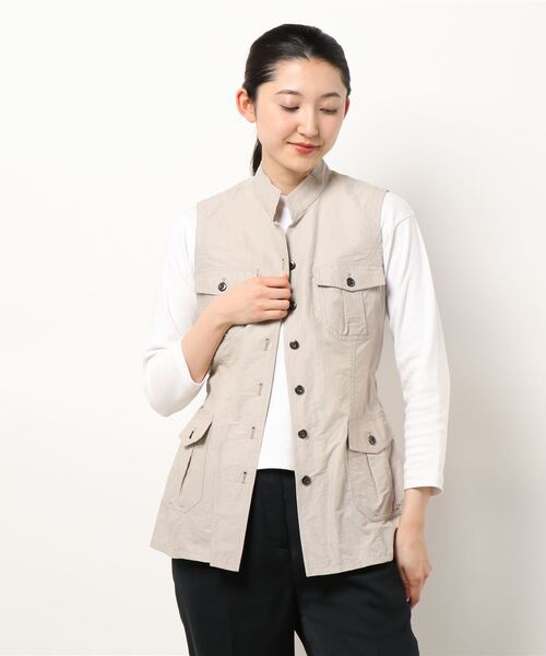 GGD（ジージーディー）の「HAVE A NICE TRIP / 麻クレープファイユノースリーブジャケット（ブルゾン・レディース・グリーン/パープル/ベージュ・L/LL/M/3L）」の2枚目の写真