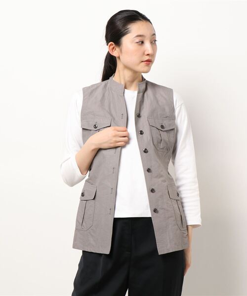 GGD（ジージーディー）の「HAVE A NICE TRIP / 麻クレープファイユノースリーブジャケット（ブルゾン・レディース・グリーン/パープル/ベージュ・L/LL/M/3L）」の3枚目の写真