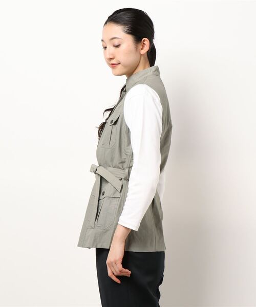 GGD（ジージーディー）の「HAVE A NICE TRIP / 麻クレープファイユノースリーブジャケット（ブルゾン・レディース・グリーン/パープル/ベージュ・L/LL/M/3L）」の4枚目の写真