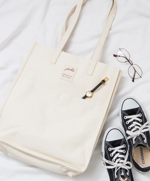 WEGO（ウィゴー）の「WEGO/マルチポケットキャンバス撥水トートバッグ（トートバッグ・レディース・オフホワイト/ブラック・FREE）」の2枚目の写真
