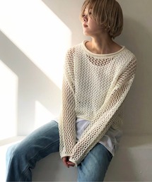 透かし編みショートプルオーバー