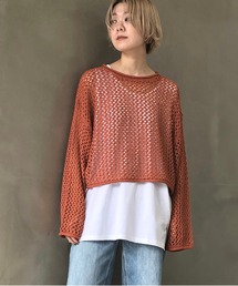 透かし編みショートプルオーバー
