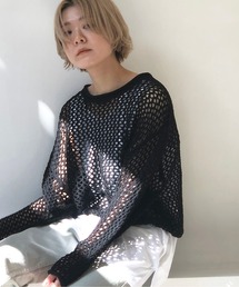 透かし編みショートプルオーバー