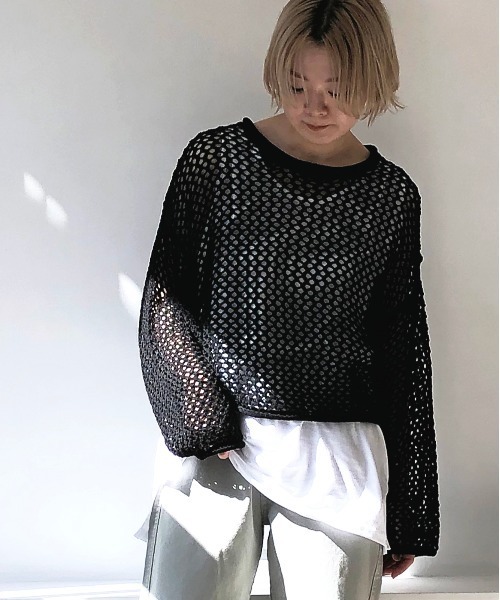 notch.（ノッチ）の「透かし編みショートプルオーバー（ニット/セーター・レディース・ブラック/ベージュ/オフホワイト/オレンジ・M）」の18枚目の写真