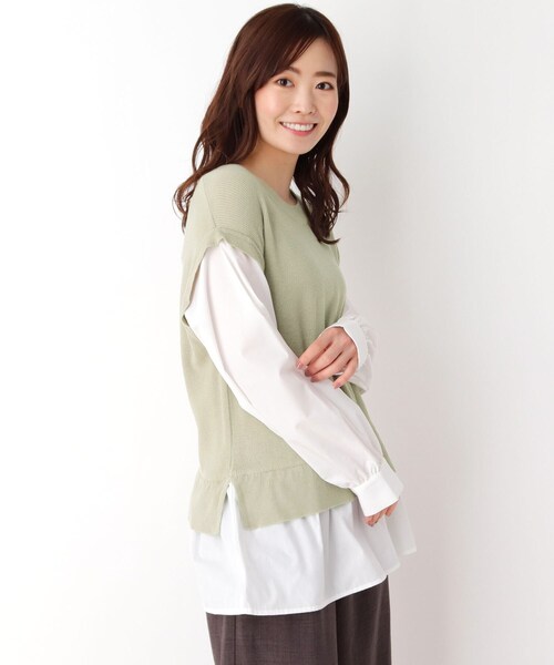 pink adobe（ピンクアドベ）の「◆【M-LL】レイヤード見え レースアップニット（ニット/セーター・レディース・グレー/ブラック/ライトブルー/ライトベージュ・38/40/42）」の3枚目の写真