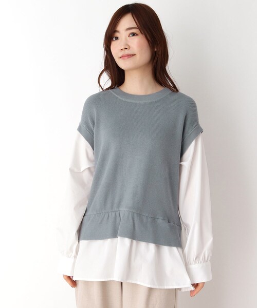 pink adobe（ピンクアドベ）の「◆【M-LL】レイヤード見え レースアップニット（ニット/セーター・レディース・グレー/ブラック/ライトブルー/ライトベージュ・38/40/42）」の5枚目の写真