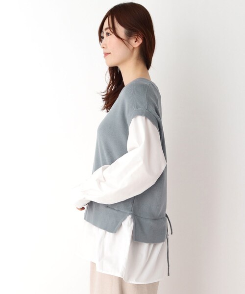 pink adobe（ピンクアドベ）の「◆【M-LL】レイヤード見え レースアップニット（ニット/セーター・レディース・グレー/ブラック/ライトブルー/ライトベージュ・38/40/42）」の11枚目の写真