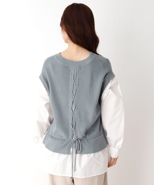 pink adobe（ピンクアドベ）の「◆【M-LL】レイヤード見え レースアップニット（ニット/セーター・レディース・グレー/ブラック/ライトブルー/ライトベージュ・38/40/42）」の12枚目の写真