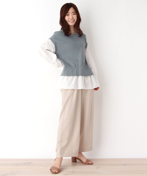 pink adobe（ピンクアドベ）の「◆【M-LL】レイヤード見え レースアップニット（ニット/セーター・レディース・グレー/ブラック/ライトブルー/ライトベージュ・38/40/42）」の18枚目の写真