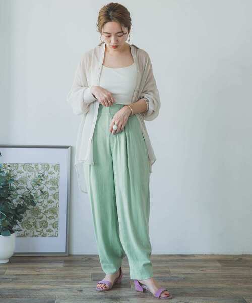 ITEMS URBANRESEARCH（アイテムズ アーバンリサーチ）の「麻混ワイドパンツ（その他パンツ・レディース・ミント/ベージュ・FREE）」の10枚目の写真