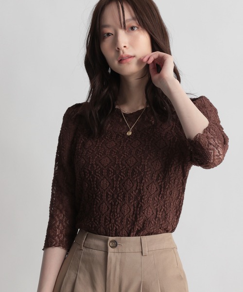 Andemiu（アンデミュウ）の「レースカットソー948879（Tシャツ/カットソー・レディース・ブラック/ベージュ/ブラウン・FREE）」の9枚目の写真