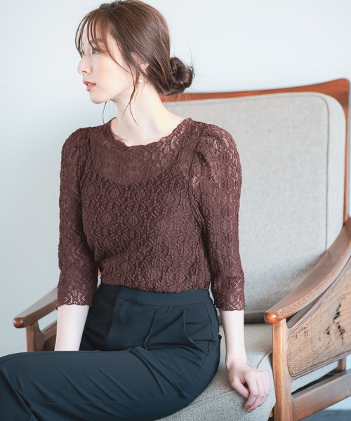 Andemiu（アンデミュウ）の「レースカットソー948879（Tシャツ/カットソー・レディース・ブラック/ベージュ/ブラウン・FREE）」の6枚目の写真