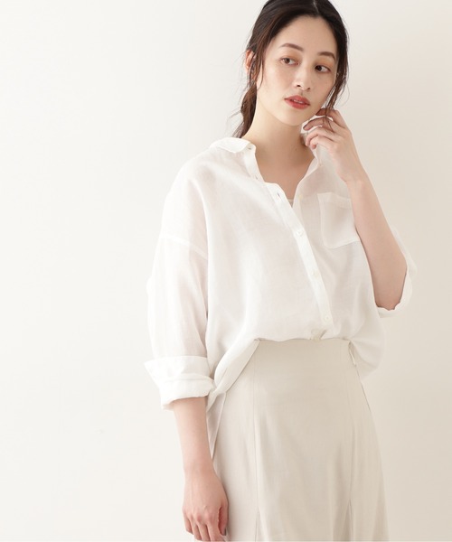 NATURAL BEAUTY BASIC（ナチュラルビューティーベーシック）の「ラミーシャツブラウス（シャツ/ブラウス・レディース・ライトグリーン/オフホワイト/ブラウン/グレー系その他・MEDIUM）」の10枚目の写真