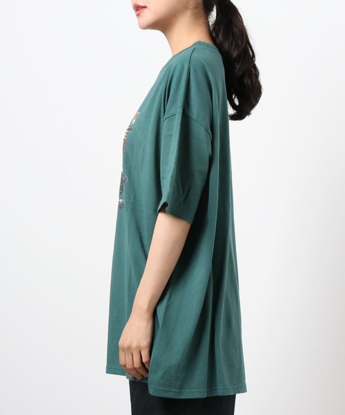 SPINNS（スピンズ）の「【ゆったりデザイン】USED風イーグルデザイン半袖ビッグTシャツ（Tシャツ/カットソー・レディース・グリーン/チャコール・ONESIZE）」の12枚目の写真