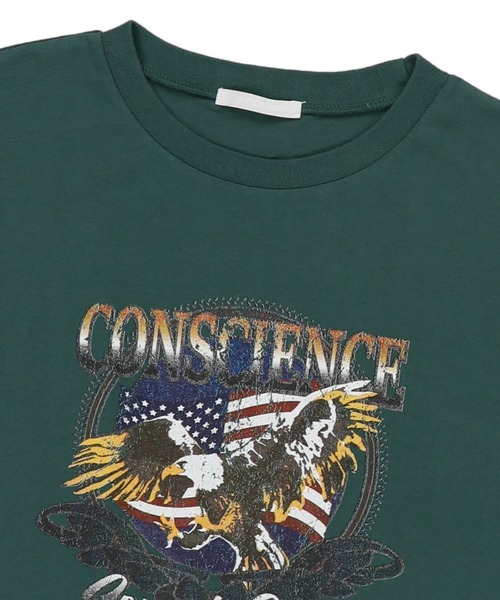 SPINNS（スピンズ）の「【ゆったりデザイン】USED風イーグルデザイン半袖ビッグTシャツ（Tシャツ/カットソー・レディース・グリーン/チャコール・ONESIZE）」の8枚目の写真