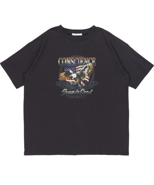 SPINNS（スピンズ）の「【ゆったりデザイン】USED風イーグルデザイン半袖ビッグTシャツ（Tシャツ/カットソー・レディース・グリーン/チャコール・ONESIZE）」の3枚目の写真