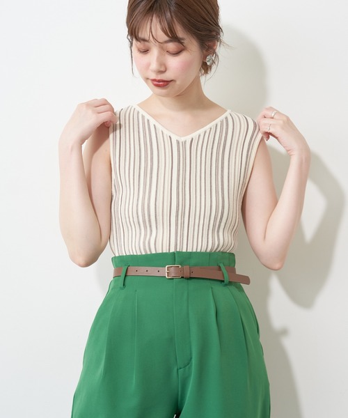 natural couture(ナチュラルクチュール)の「カラーストライプ2WAYニットタンク(ニット/セーター・レディース・アイボリー/ブラウン/パープル・FREE)」の2枚目の写真