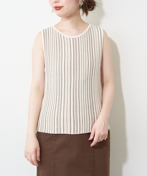 natural couture(ナチュラルクチュール)の「カラーストライプ2WAYニットタンク(ニット/セーター・レディース・アイボリー/ブラウン/パープル・FREE)」の16枚目の写真
