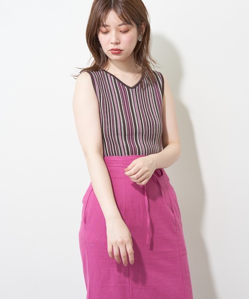 natural couture(ナチュラルクチュール)の「カラーストライプ2WAYニットタンク(ニット/セーター・レディース・アイボリー/ブラウン/パープル・FREE)」の11枚目の写真