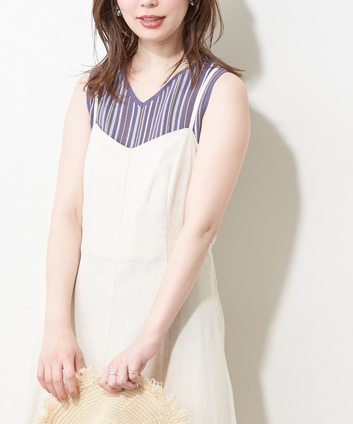 natural couture(ナチュラルクチュール)の「カラーストライプ2WAYニットタンク(ニット/セーター・レディース・アイボリー/ブラウン/パープル・FREE)」の8枚目の写真