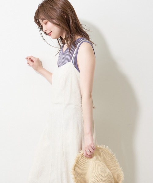 natural couture(ナチュラルクチュール)の「カラーストライプ2WAYニットタンク(ニット/セーター・レディース・アイボリー/ブラウン/パープル・FREE)」の5枚目の写真