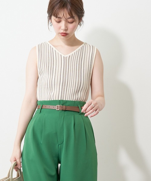 natural couture(ナチュラルクチュール)の「カラーストライプ2WAYニットタンク(ニット/セーター・レディース・アイボリー/ブラウン/パープル・FREE)」の10枚目の写真