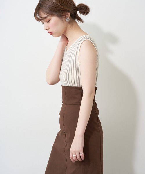 natural couture(ナチュラルクチュール)の「カラーストライプ2WAYニットタンク(ニット/セーター・レディース・アイボリー/ブラウン/パープル・FREE)」の17枚目の写真
