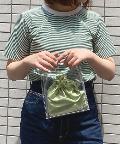 mimi toujours（ミミトゥジュール）の「ショルダーバッグ クリア 巾着ポーチ付き（ショルダーバッグ・レディース・ミント/ラベンダー・F）」の2枚目の写真