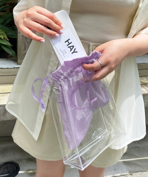 mimi toujours（ミミトゥジュール）の「ショルダーバッグ クリア 巾着ポーチ付き（ショルダーバッグ・レディース・ミント/ラベンダー・F）」の5枚目の写真