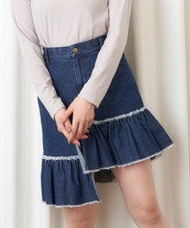 デニムフリンジミニスカート