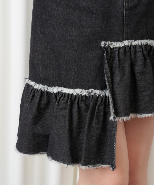 MIIA（ミーア）の「デニムフリンジミニスカート（デニムスカート・レディース・ブラック/インディゴブルー・FREE）」の9枚目の写真