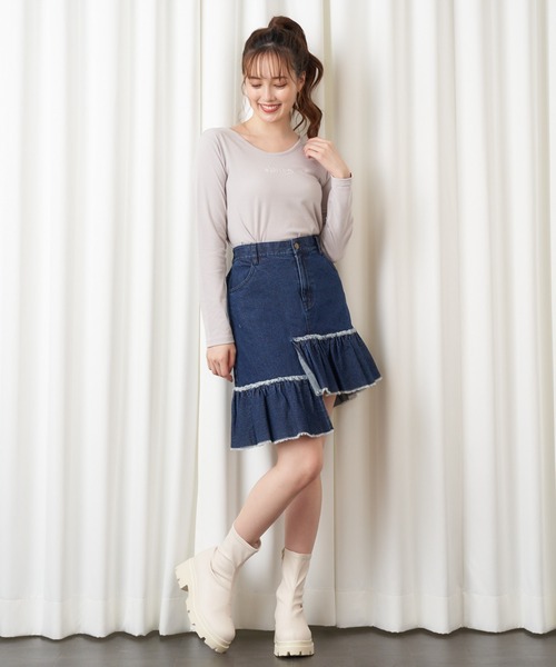 MIIA（ミーア）の「デニムフリンジミニスカート（デニムスカート・レディース・ブラック/インディゴブルー・FREE）」の12枚目の写真