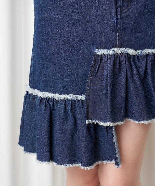 MIIA（ミーア）の「デニムフリンジミニスカート（デニムスカート・レディース・ブラック/インディゴブルー・FREE）」の10枚目の写真