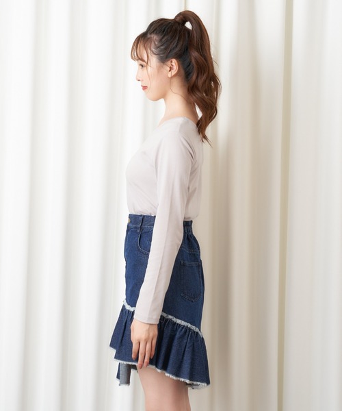 MIIA（ミーア）の「デニムフリンジミニスカート（デニムスカート・レディース・ブラック/インディゴブルー・FREE）」の8枚目の写真