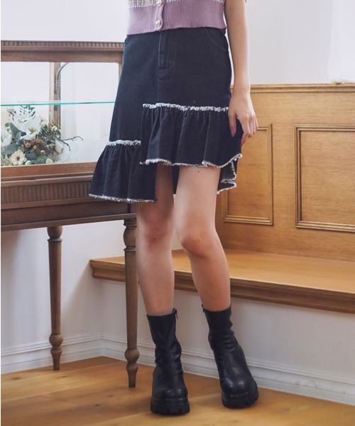 MIIA（ミーア）の「デニムフリンジミニスカート（デニムスカート・レディース・ブラック/インディゴブルー・FREE）」の13枚目の写真