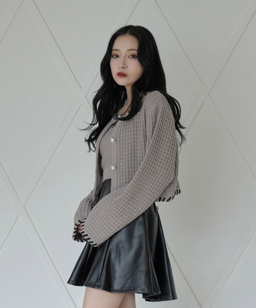 ANDGEEBEE（アンジービー）の「コードニットカーディガン（ニット/セーター・レディース・ブラック/スモークピンク・MEDIUM）」の8枚目の写真