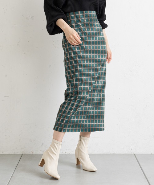 prose verse（プロズヴェール）の「チェックハイウエストナロースカート（スカート・レディース・ネイビー/グリーン・FREE）」の2枚目の写真