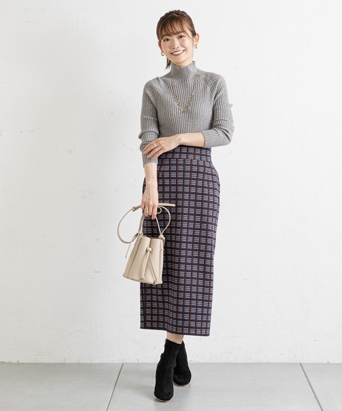 prose verse（プロズヴェール）の「チェックハイウエストナロースカート（スカート・レディース・ネイビー/グリーン・FREE）」の5枚目の写真