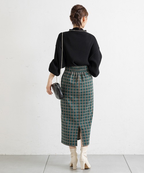 prose verse（プロズヴェール）の「チェックハイウエストナロースカート（スカート・レディース・ネイビー/グリーン・FREE）」の21枚目の写真