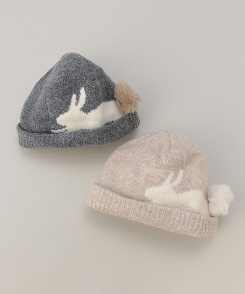 Love&Peace&Money（ラブアンドピースアンドマネー）の「ウサギ帽子（ニットキャップ/ビーニー・キッズ・グレー/ベージュ・L(52-56cm)/M(48-52cm)）」の8枚目の写真