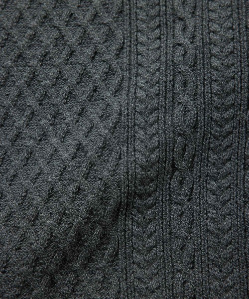 ADAM ET ROPE'（アダムエロペ）の「杢ケーブル レザーパッチ クルーネックニット（ニット/セーター・メンズ・ベージュ/グレー系その他・M/L）」の8枚目の写真
