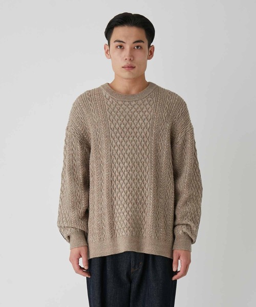 ADAM ET ROPE'（アダムエロペ）の「杢ケーブル レザーパッチ クルーネックニット（ニット/セーター・メンズ・ベージュ/グレー系その他・M/L）」の16枚目の写真
