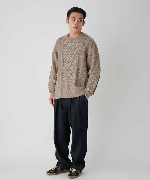 ADAM ET ROPE'（アダムエロペ）の「杢ケーブル レザーパッチ クルーネックニット（ニット/セーター・メンズ・ベージュ/グレー系その他・M/L）」の10枚目の写真
