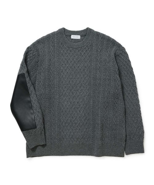 ADAM ET ROPE'（アダムエロペ）の「杢ケーブル レザーパッチ クルーネックニット（ニット/セーター・メンズ・ベージュ/グレー系その他・M/L）」の20枚目の写真