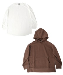 GLAZOS | セットアイテム・裏毛ドロップショルダーフードトレーナー＋ドロップショルダー長袖Tシャツセット(パーカー)