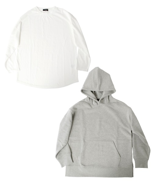 GLAZOS（グラソス）の「セットアイテム・裏毛ドロップショルダーフードトレーナー＋ドロップショルダー長袖Tシャツセット（パーカー・キッズ・ブラック/ブラウン/ライトブルー/グレー・130cm/140cm/150cm/160cm/170cm）」の3枚目の写真