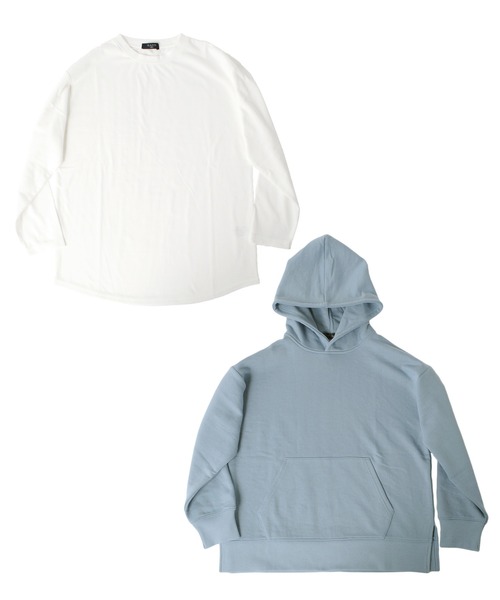 GLAZOS（グラソス）の「セットアイテム・裏毛ドロップショルダーフードトレーナー＋ドロップショルダー長袖Tシャツセット（パーカー・キッズ・ブラック/ブラウン/ライトブルー/グレー・130cm/140cm/150cm/160cm/170cm）」の4枚目の写真