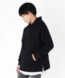 GLAZOS | セットアイテム・裏毛ドロップショルダーフードトレーナー＋ドロップショルダー長袖Tシャツセット(パーカー)