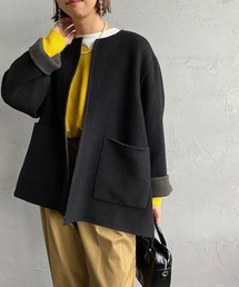 [LE GLAZIK/ル グラジック] リバーシブル ノーカラーウールジャケット