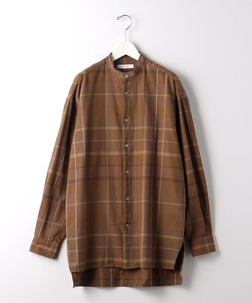 BRACTMENT(ブラクトメント)の「<BRACTMENT(ブラクトメント)>チェック ロング バンドカラー シャツ(シャツ/ブラウス・メンズ・ブラウン/オレンジ・40/36/38)」の1枚目の写真